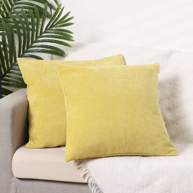 REGALWOVEN Pack de 2 Fundas de Almohadas de Chenilla, Fundas de Cojín Sólidas Modernas para Sofá, Hogar Amarillo 16" x 16"