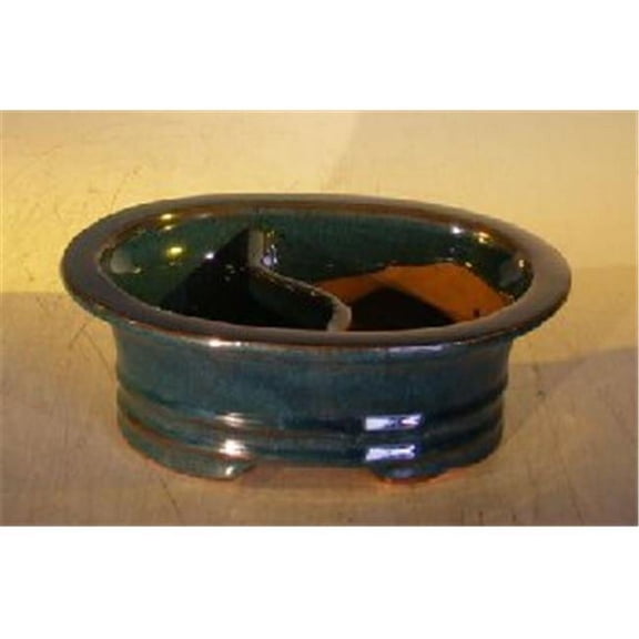 Bonsai Boy L180F Ceramic Bonsai Pot - Land & Water Divider, Dark Blue - Oval