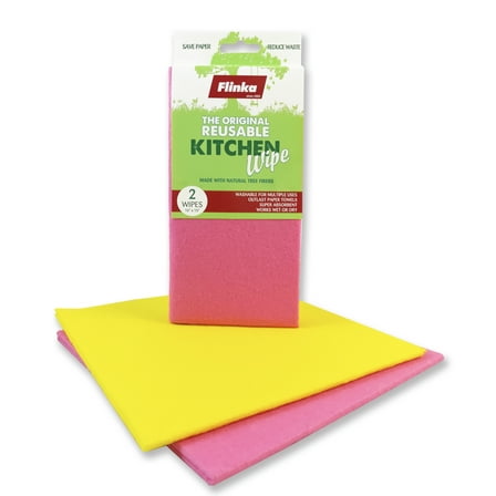Flinka Kitchen Wipes 2 count Pack - Large (16 in. x 15 in.) Reusable Cleaning Cloth - Washable Paper Towels - Eco Friendly Viscose Cloths - Assorted Variety of Colors