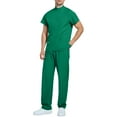 thumbnail image 3 of Men's Workwear Scrubs 2-Piece Set, Comfortable Solid Color Short Sleeve Top and Pants, Nursing Uniform For Healthcare Professional Duty,Army Green,L, 3 of 7