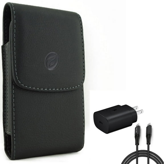Leather Case Belt Clip w PD Type-C 25W Fast Home Charger for Samsung Galaxy A73 5G,A13 5G,A03s Phones - Holster Cover Pouch Vertical, 6ft USB-C Cable Quick Power Adapter