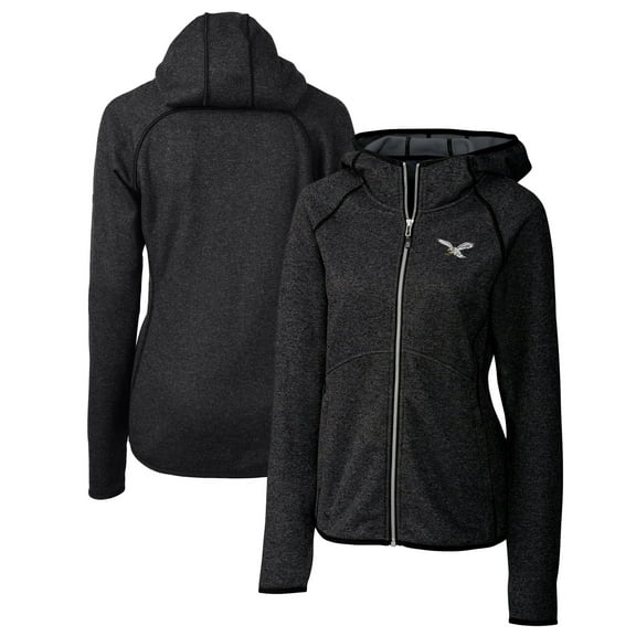 Women's Cutter & Buck  Heather Charcoal Philadelphia Eagles Gridiron Classics Logo Mainsail Sweater-Knit Full-Zip Hoodie
