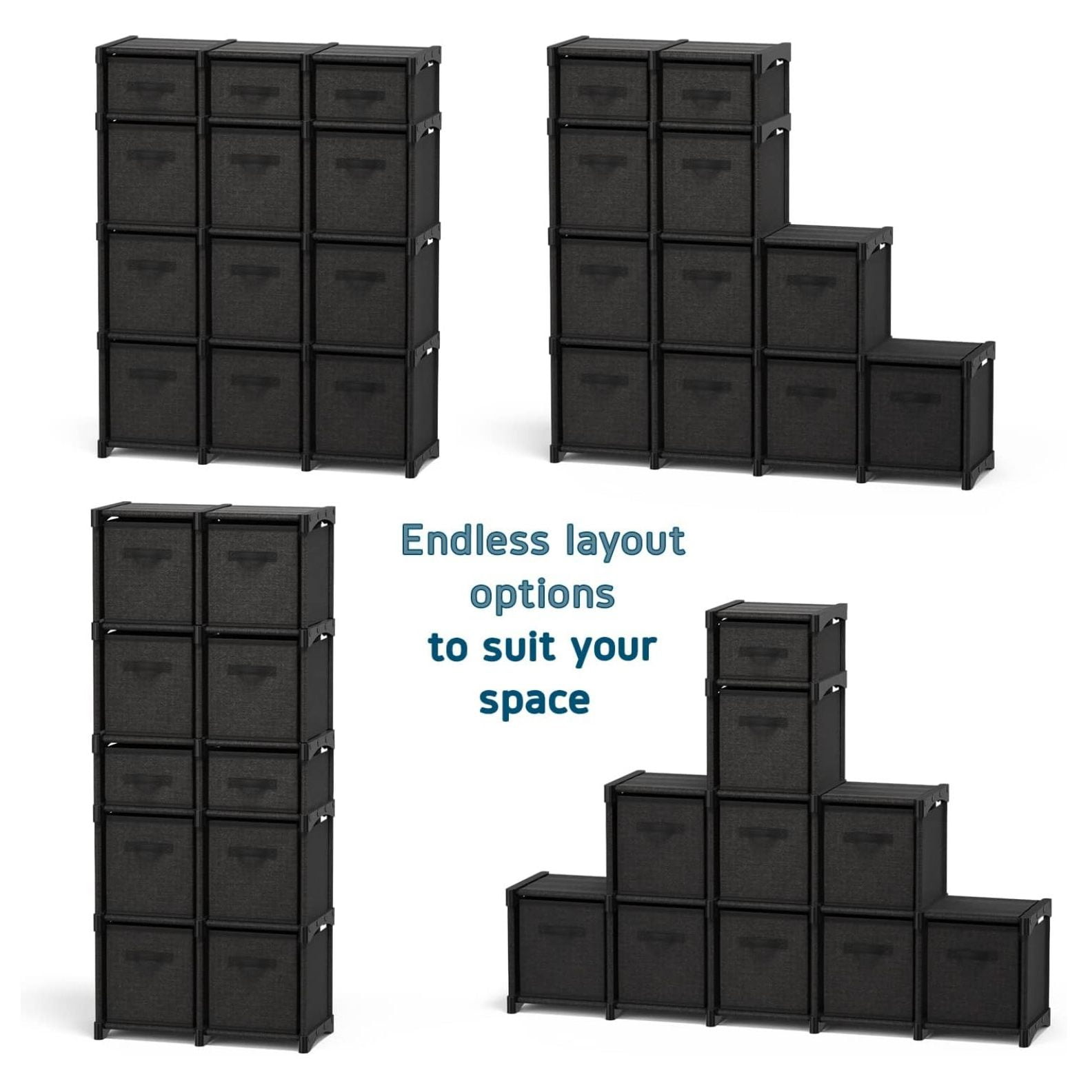 12 Cube Storage Organizer - Black Cube Organizer Shelf, DIY Storage Cubes Organizer Shelves with Fabric Storage Cubes, Sturdy Cubbies Storage Shelves, Cube Storage Shelf for Bedroom, Playroom and More