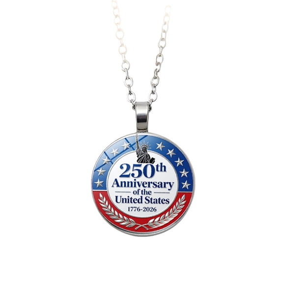 2026 USA 250th Anniversary Necklace Patriotic Liberty Bell Statue of Liberty Pendant Silver Chain Men Women American Flag Jewelry Commemorative Gift