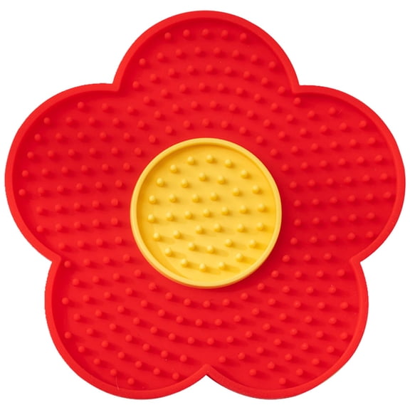 Pet Feeding Supplies, Silicone Pet Mat, Dog Licking Mat, Calming for Dogs, Relaxation Relief for Dogs, Two-Tone Sunflower Shaped Red Pet Lick Pad, 6 X 0.5 Inch Grade Silicone