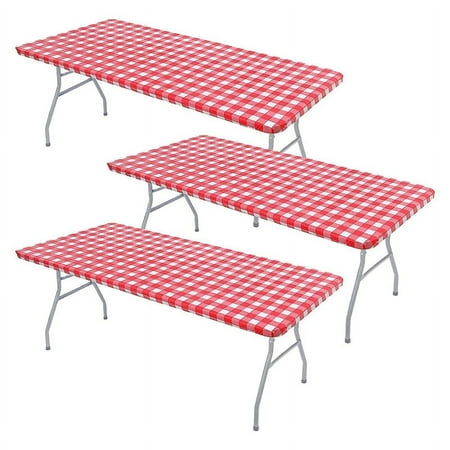 

3 Pcs Fitted Tablecloth for Table Stretch Waterproof Elastic Vinyl Picnic Table Cover with Flannel Backed Lining