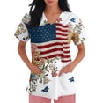 thumbnail image 3 of US 250th Anniversary Scrubs Tops for Women US Flag and Flower Printed Plus Size Scrubs Short Sleeve V-Neck Working Uniform 4th of July Scrub Tops with Pockets, 3 of 4