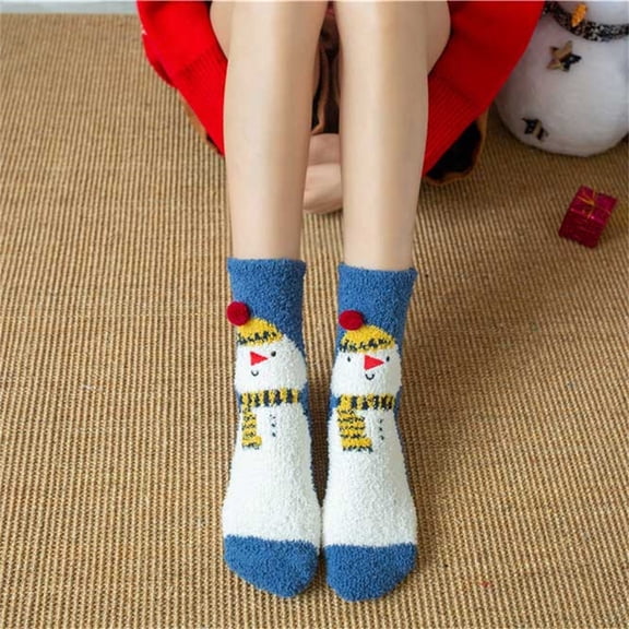 CNJKEHIUV Socks Under $1 Cute Fleece Crew House Socks, Soft Fuzzy Plush Lounge Socks with Cartoon Animal Print, Warm Cozy Mid‑Calf Indoor Sleeping Socks