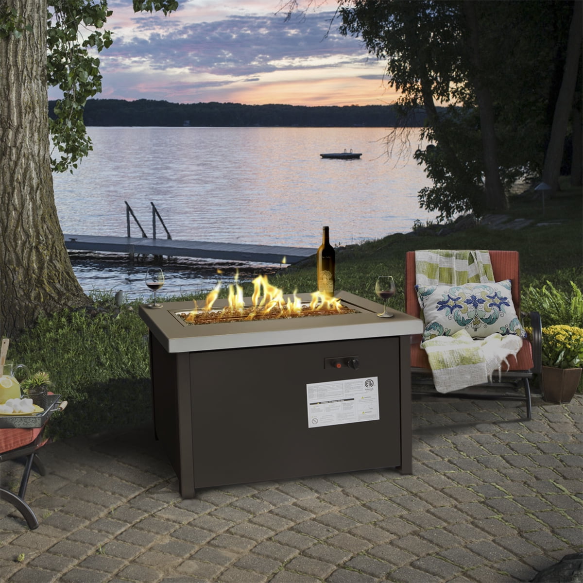 Barton Outdoor Propane Gas Fire Pit, Gas Fire Pit For Covered Porch