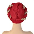 thumbnail image 4 of Turban Africain pour Femmes, Foulard à Sequins, Bonnet Doux pour Tresses, Rouge, 4 of 7