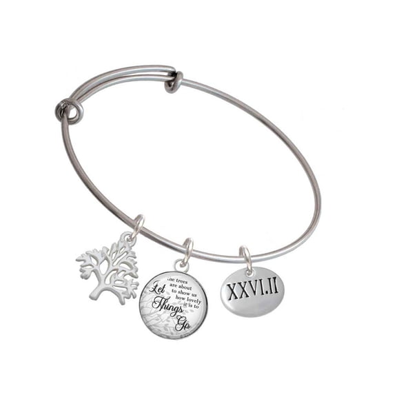 Delight Jewelry Marathon Roman Numeral Silvertone Let Things Go Tree Charm Bangle Bracelet