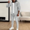 thumbnail image 2 of VBTAPA Hooded Tracksuit for Men Waffle Knit Long Sleeve Button Down Shirt and Drawstring Waistband Pants Suit Color Block Shacket 2 Piece Casual Outfits Gray L, 2 of 9