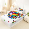 thumbnail image 5 of Manfei Rainbow Love Heart Twin Sheets, Butterfly Groovy Flower Bedding, White Blue, 3 Pieces, 1 Flat Sheet, 1 Fitted Sheet and 1 Pillowcase, 5 of 6