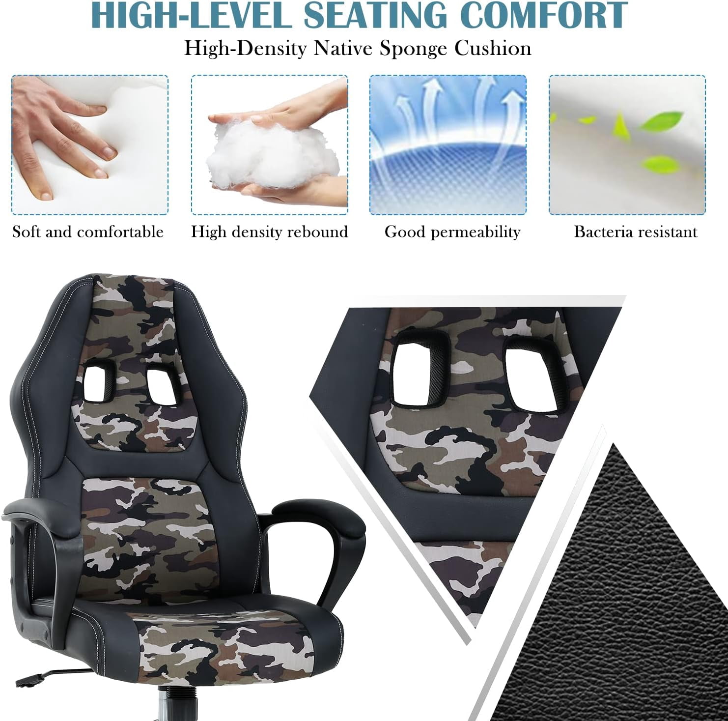 Dkelincs Gaming Chair PC Computer Desk Chair Ergonomic Adjustable Gamer Chair with Lumbar Support Armrest, Camo