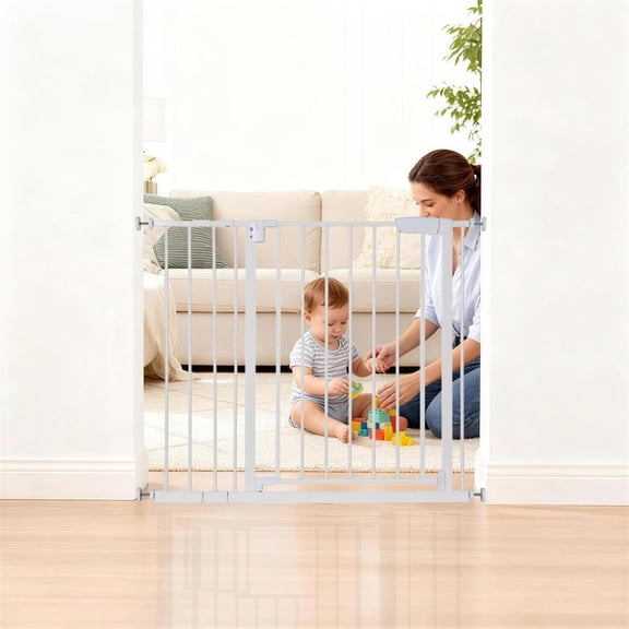 Pet Safety Gate, 30–41 Inch Wide Pressure Mount Dog Gate with Double Lock, Drill-Free Indoor Pet Barrier Gate for Doorways, Hallways, Stairs,White&Standard