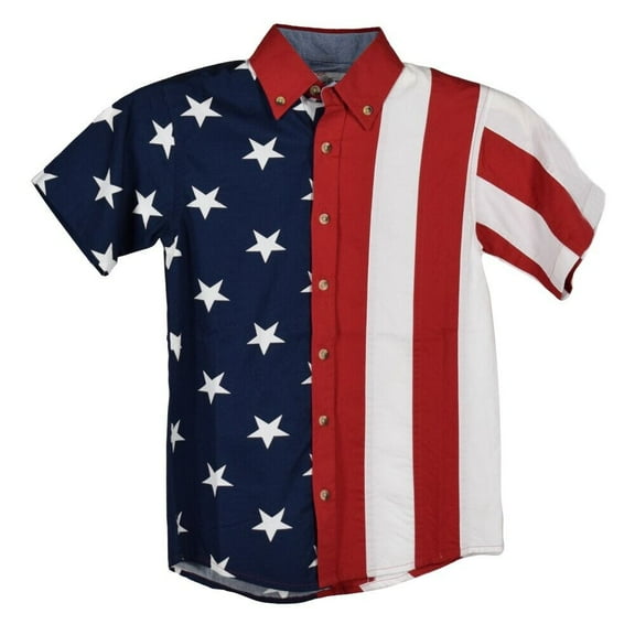 Youth Stars and Stripes American Flag Patriotic 100% Cotton Button Down Shirt