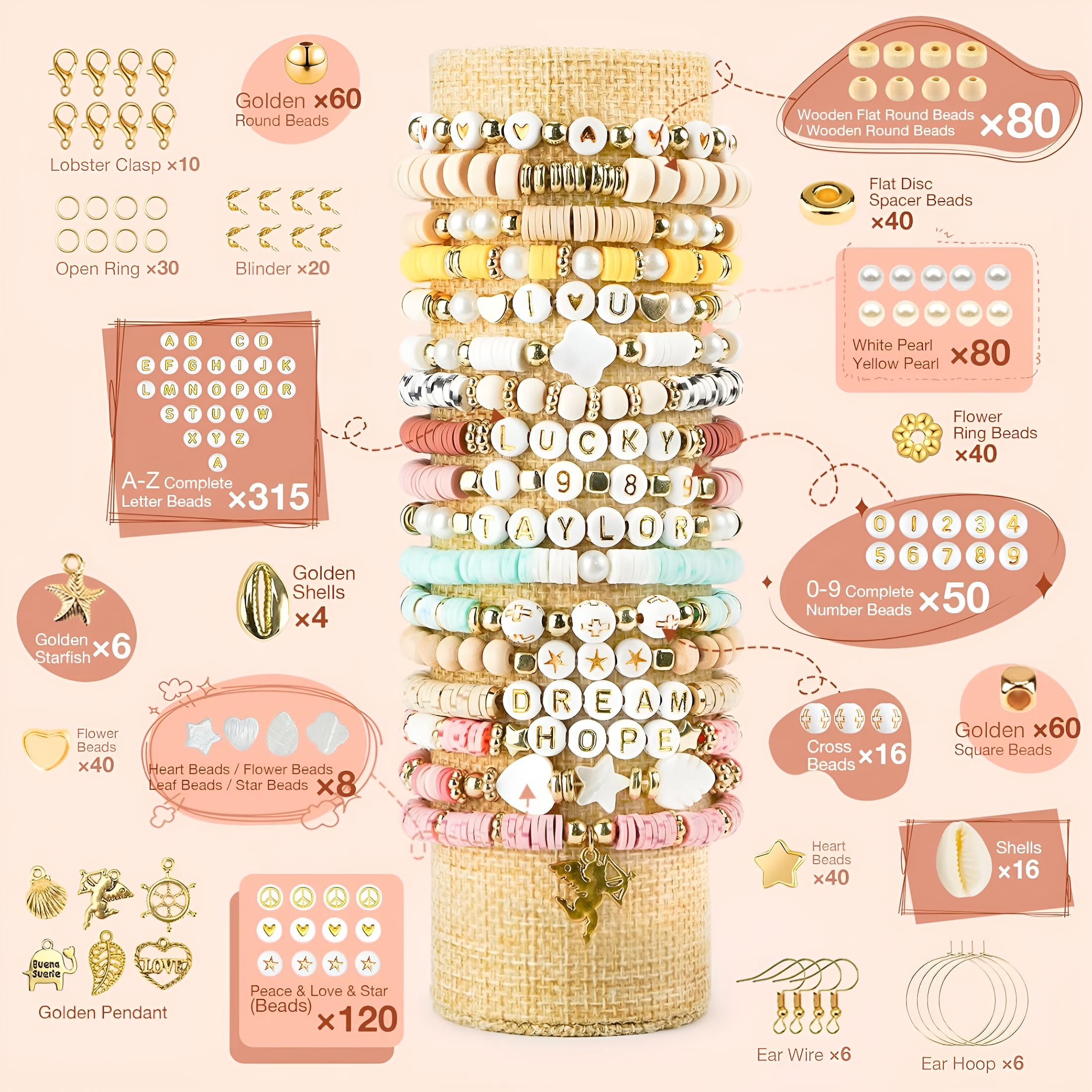 TUWAFE Clay Beads 3 Boxes Bracelet Making Kit,10800Pcs Beads for Jewelry Making,Letter Beads for Friendship Bracelets Diy Arts and Crafts Gifts for Girls Adults