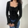 thumbnail image 3 of Women'S Long Bell Sleeve Button Down Ruffle Crop Shirt Top Blouses, 3 of 5
