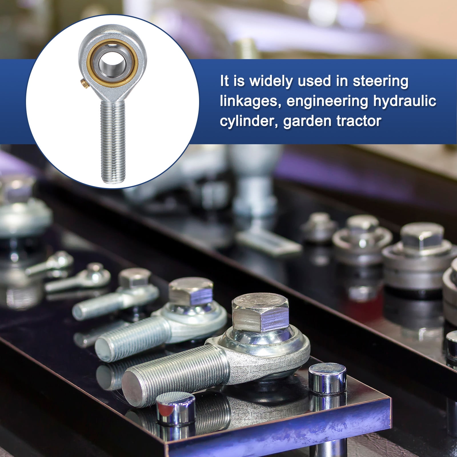 FOCMKEAS POSB6 Spherical Rod End Bearings 0.375"(3/8") Bore Pre-Lubricated Joint Bearings Set, Self-Lubricating Rod End Male Thread Connector Bearing With 3/8-24 UNF Jam Nut - View #3