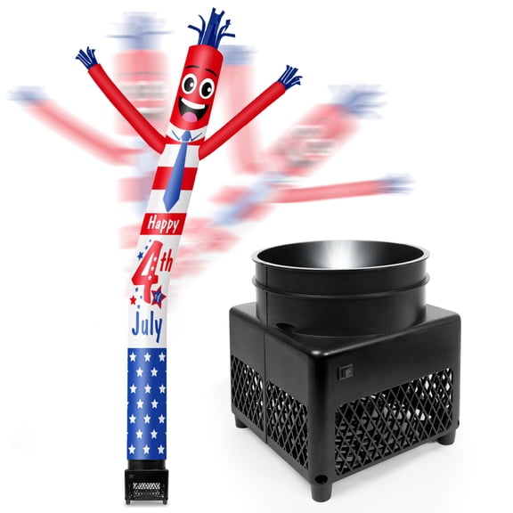 6FT Happy 4th of July Inflatable Tube Man with Blower (5.5'' Diameter) and Built-in LED - Wacky Waving Dancing Guy for Business Advertising Promotion
