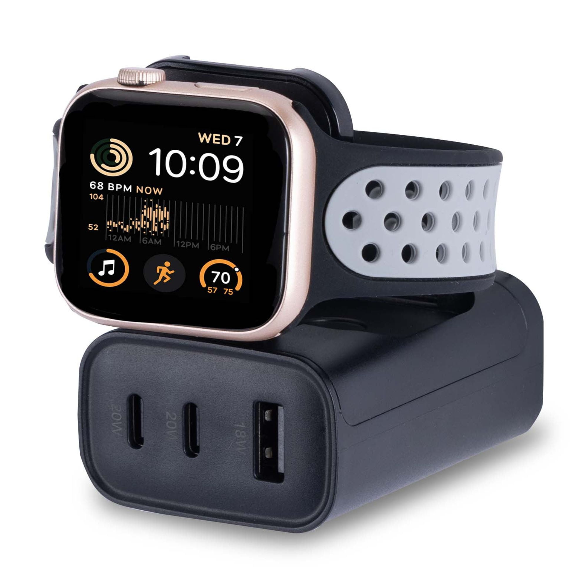 Merkury Innovations 4-in-1 PD 40W USB Wall Charger with Apple Watch Charger – 2 USB-C + 1 USB-A Ports (Foldable Design)