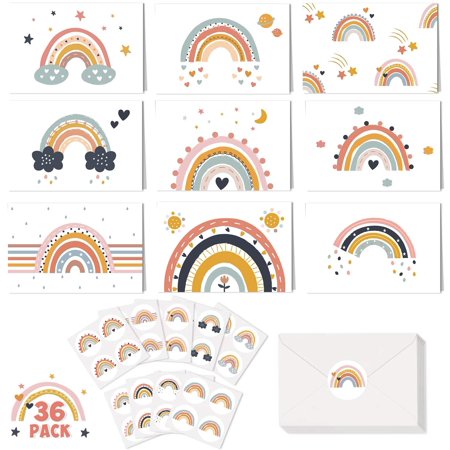 Boho Rainbow Greeting Cards with Envelopes Stickers, Set of 36 (9 ...