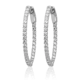 thumbnail image 3 of 14K Solid White Gold Diamond Oval Medium Hoop Earrings, 3 of 5