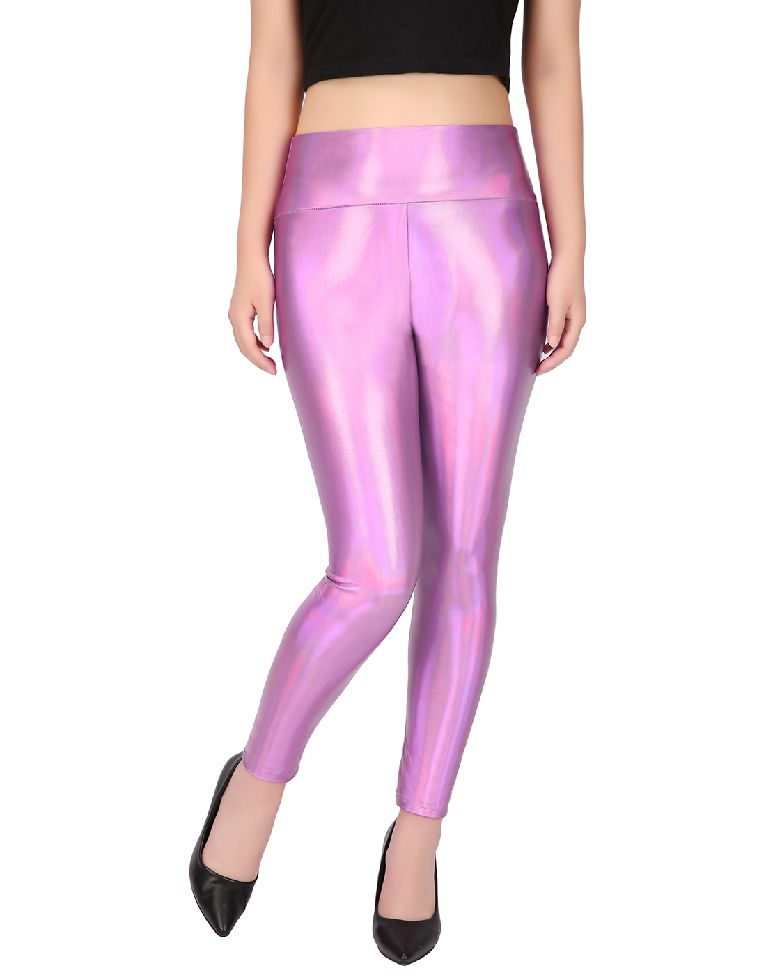 HDE HDE Women's Shiny Holographic Leggings Liquid Metallic Pants