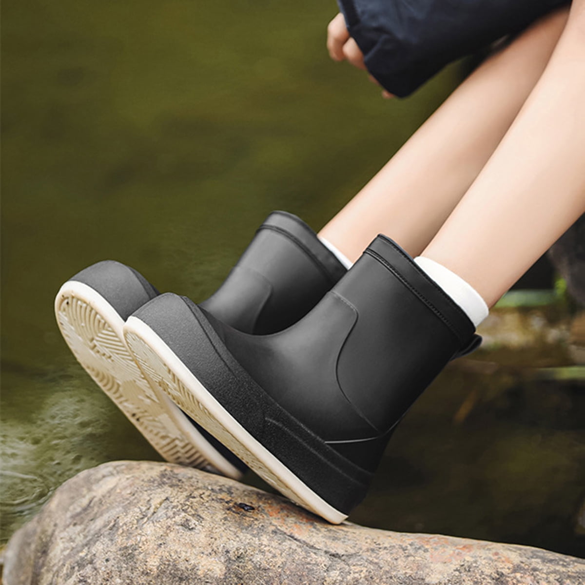 AUXDIQ Rain Shoes Women Mid-calf Boots Waterproof Rain Boots Outdoor Garden Shoes