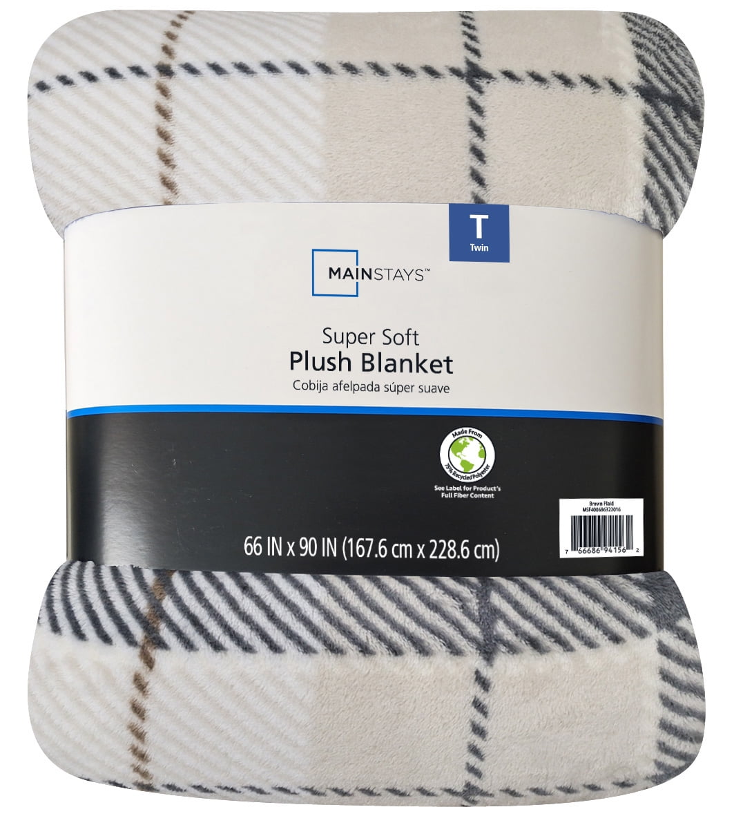 Mainstays Super Soft Plush Blanket, Brown Plaid, Twin, Adult/Teen
