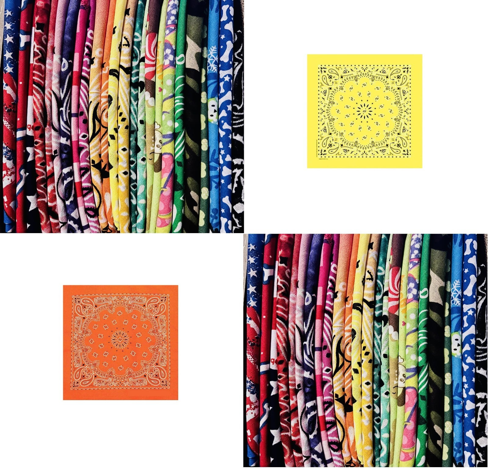 Assorted Random Bulk Pack Stylish Bandanas for Dogs and Humans Square Cotton (50 Pack)