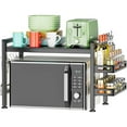 thumbnail image 2 of Extendable Microwave Oven Rack - Adjustable Kitchen counter shelf, 2 Tier Microwave Stand  with 6 Hooks for Kitchen Countertop Organizer (Black), 2 of 10
