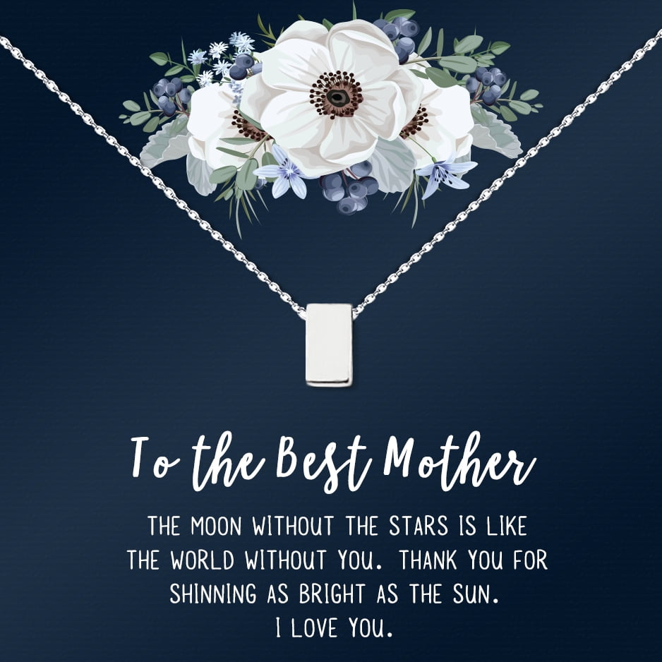 To The Best Mother Mother's Day Gift, Gift for Her, Gift for Her, Mother's Day Jewelry with Card, Card and Necklace Set for Mother's Day, Gift for Mom [Silver Cube, No-Personalized Card]