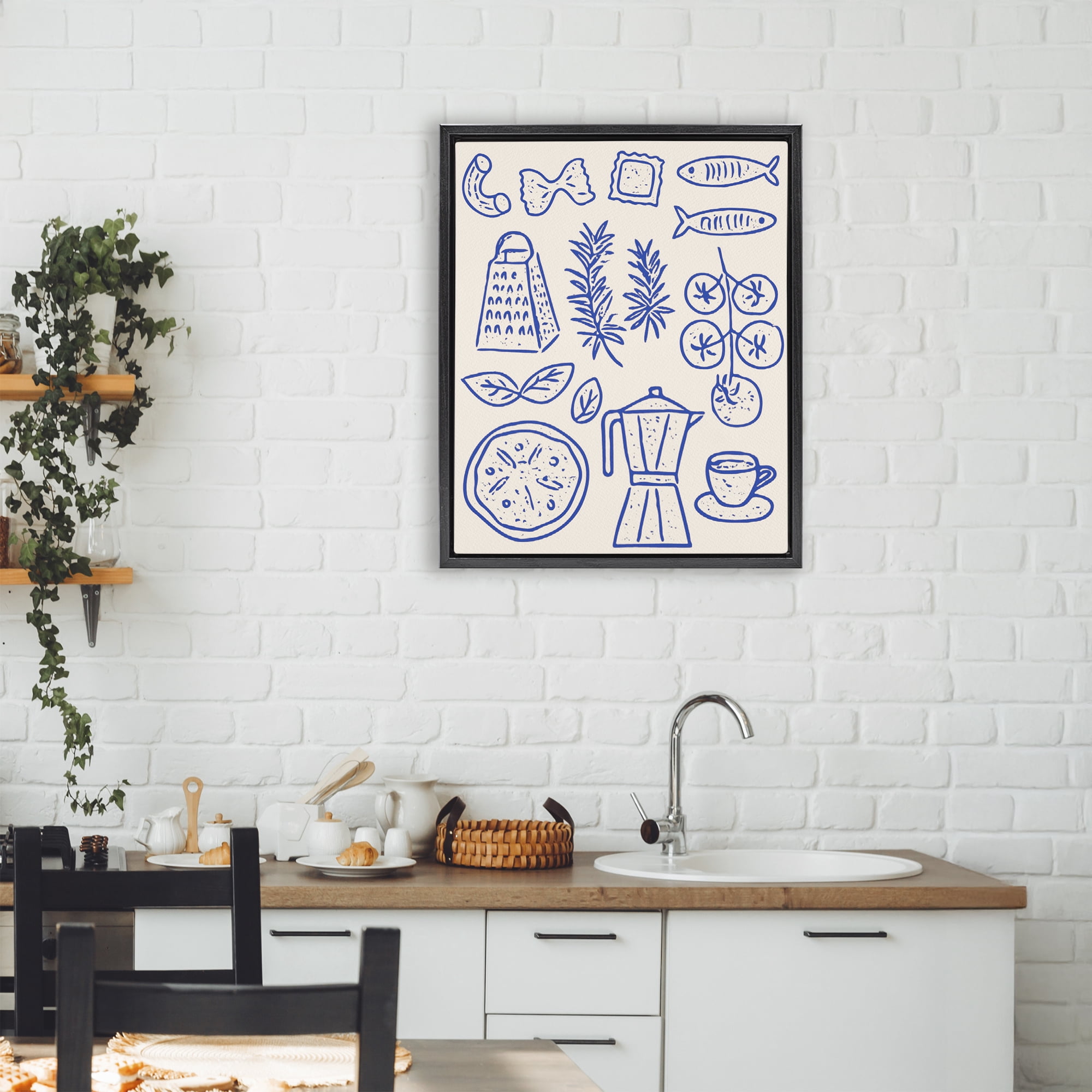Stupell Industries Pasta & Espresso Simplicity Black Framed Floater Canvas Wall Art, design by Camila Juncos