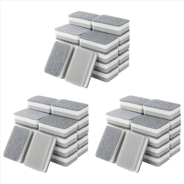Esponjas para Fregar de Alta Resistencia, Esponja para Lavar Platos de Doble Cara para Cocina, Esponja para Fregar de Limpieza Profunda Multiusos, Gris 60 Piezas