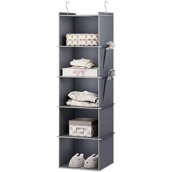 Hanging Closet Organizer, 5-Shelf Closet Hanging Storage Shelves, Grey