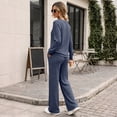 thumbnail image 6 of SUNBS Two Piece Sets Womens Lounge Sets Fall Wide Leg Pants with Pocket Matching Sets Crew Neck Top Casual Pajamas Sets Clothes, 6 of 9