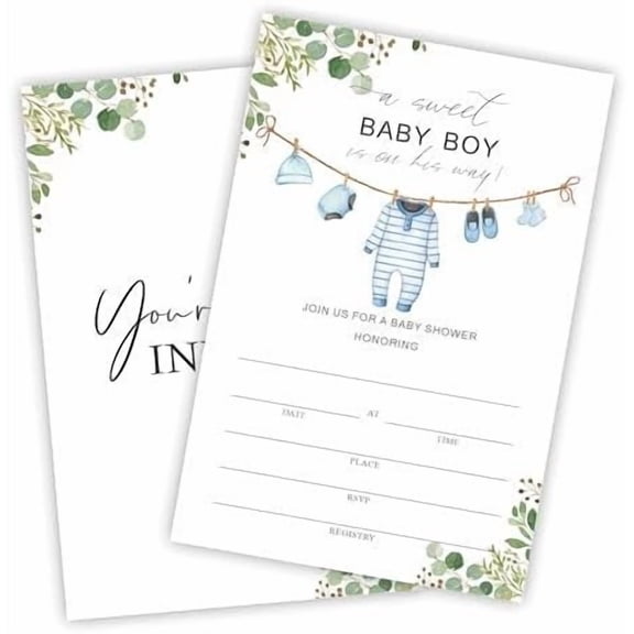 Baby Shower Invitation, A Sweet Baby Boy Is On His Way 25 Baby Clothes Invite Cards With Envelopes, Gender Reveal. Home Decor, Etc.