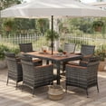 thumbnail image 6 of Demi Bonn 7 Pieces Patio Furniture Set, Cushioned PE Rattan Wicker Acacia Wood Dining Set with Umbrella Hole, Conversation Dining for Garden Poolside Balcony, Gray, 6 of 9