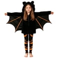 thumbnail image 2 of Bat Outfit for Girls Hooded Full Zipper Jacket with Wings Printed Leggings for Halloween Party, 2 of 6