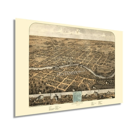 HISTORIX 1866 South Bend Indiana Map Vintage Poster Wall Art Print, 24 x 36 Inch