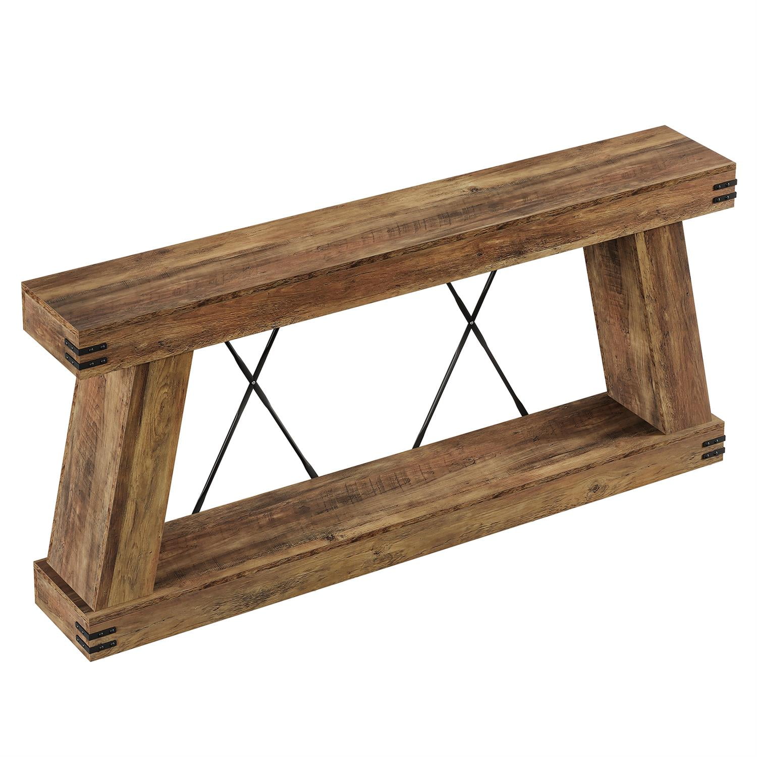 Demi Bonn 70" Rustic Wooden Console Table, Entryway Sofa Table, 2-Tier Hall Display, Sturdy and Stylish for Living Room, Home Decor, Brown