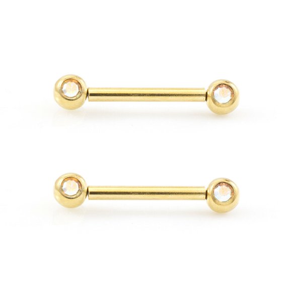 Pair of Push In Nipple Barbell with Cubic Zirconia 14g