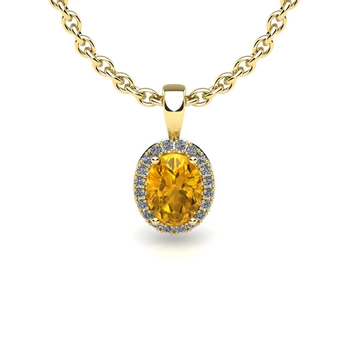 1 1 4 Carat Oval Shape Citrine and Halo Diamond Necklace In 10 Karat Yellow Gold With 18 Inch Chain by SuperJeweler