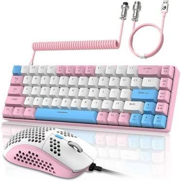 ZIYOU LANG RK-T8PR0 Wired 65% Mechanical Gaming Keyboard and Mouse Combo with RGB Backlit Anti-ghosting TKL Mini 68 Key Coiled C to A Cable Tactile Blue Switch for PS4 PS5 Xbox PC Mac Gamer,Pink
