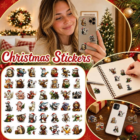 Christmas Party Decorations, 50 Pcs 2X2 Inch Cute Cartoon Christmas Animal, Cute Animal for Student, Scrapbooking Christmas, Craft Supplies for Student, Waterproof Non-Repeating