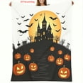 thumbnail image 2 of 1pc Flannel Blanket with 2D Flat Halloween Pumpkin Lanterns and Haunted Castle Pattern, Soft Warm Nap Blanket for Sofa, Office, Bed, Camping & Travel – Versatile All-Season Gift, 2D Flat, 2 of 10