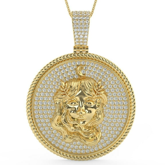 Real Genuine 3.00 Cwt Moissanite Diamond Hip Hop Zodiac Astrology Birth Sign Lucky Virgo Maiden Horoscope 14K Gold Finish Pendant Charm Set