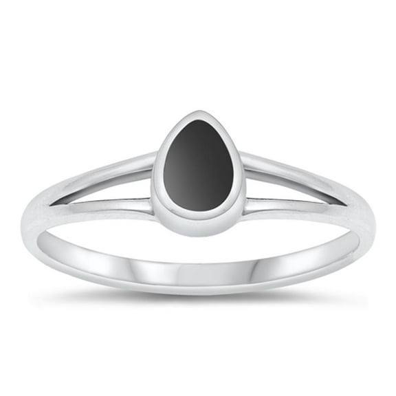CHOOSE YOUR COLOR Sterling Silver Black Simulated Agate Teardrop Ring .925 Pear Shape Band Female Size 6