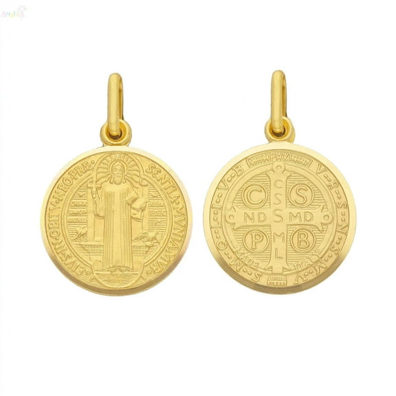 18K Solid Yellow Gold Saint Benedict Medal 17 mm diameter
